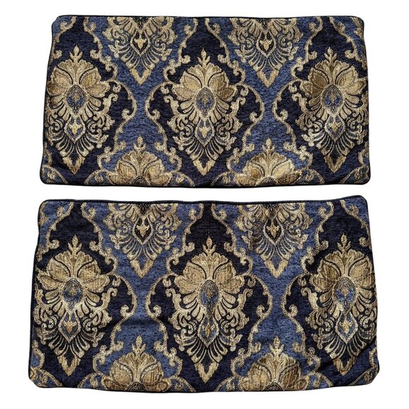 (2) Five Queens Court Woodstock Blue Gold Damask King Sham Pillowcases 35.5” - Picture 2 of 15